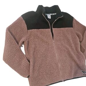 Victoria’s Secret Pink Logo Fleece Sweater Women’s M—Cozy Cottage Boho Y2K Retro